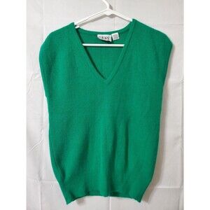 Russ Petites Vintage Lambswool Rabbit Vest Women's Medium Green V Neck Pullover